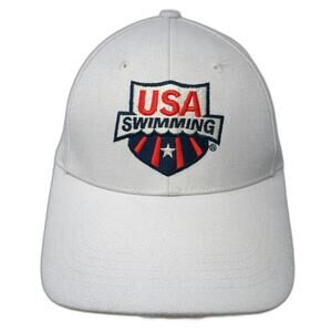 Sporti Baseball Cap White One Size USA Swimming Logo Adjustable Strapback hat